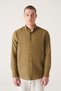 Men's Khaki 100% Cotton Thin Soft Button Collar Shirt E 002206