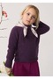 Girl's Knitted Sweater with Scarf Mürdüm