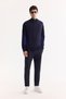 Men's Navy Blue Stand Collar Zippered Rayon Non-Pilling Knitwear Regular Fit Sweater A52Y5020 - 7