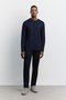 Men's Navy Blue Crew Neck Viscose Blend Bi-Stretch Basic Regular Fit Sweatshirt B001081 - 7