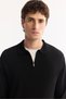 Men's Black Polo Neck Zippered Rayon Non-Pilling Textured Knitwear Regular Fit Sweater A52Y5019 - 6