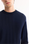 Men's Navy Blue Crew Neck Rayon Anti-Pilling Textured Knitwear Regular Fit Sweater A52Y5017 - 5