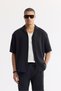 Men's Black Apaj Collar Short Sleeve Soft Touch Oversize Fit Shirt A51Y2006
