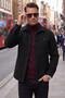 Men's Black Stretch Fabric Comfortable Fit Pocketless Cashmere Jacket – Snap Fastener, Flexible Stylish Model Jacket 0760