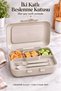 Beige Lunch Box 2 Tiers 5 Compartments Lunch Box with Self-Contained Fork and Spoon - 3
