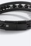 Men's Black Leather and Hematite Stone Bracelet A51Y9600 - 2