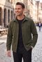Men's Khaki Stretch Fabric Comfortable Fit Pocketless Cashmere Jacket – Snap Fastener, Flexible Stylish Model Jacket 0760
