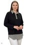 Women's Black Inner Shirt with Detachable Collar, Striped Garnish, New Season Crystal Lycra Fabric Buluz - 2