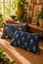 Midnight Garden Bird & Bloom |   Navy Blue Bird and Flower Patterned Set of 2 Rectangular Decorative Throw Pillow Covers |   Vintage Botanical Design - 3
