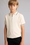 School Polo Neck Stripe Detailed Half Zipper Knitwear Basic T-Shirt Boys H3919A826Au