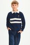 Boys' Oversize Striped Polo-Collar Long-Sleeve Sweatshirt with Soft Furry Interior I3296A826WN