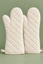 Set of 2 Long Oven Gloves 37 cm – Quilted Towel Fabric Kitchen and Oven Mitts Cream