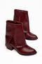 Women's Pointed Toe Burgundy Leather Detailed Heeled Boots