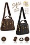 Women's Patterned Hand and Shoulder Bag Daily Crossbody Bag – Brown and Black with Gold Zipper Detail