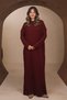 Women's Maxi Length Hair Knitted Embossed Textured Hijab Knitwear Dress 8501 Claret Red - 4