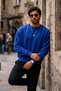 Men's Thick Woven Blue Casual Sweatshirt - 3