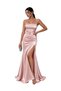 Vs-1240 Leia Powder Pink Satin Slit Maxi Dress with Thin Straps