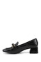 Women's Black Croco Short Thick Heeled Shoes - 6