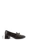 Women's Brown Croco Short Thick Heeled Shoes - 3