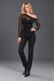 Tulle Sleeve and Ruffle Detail - Women's Asymmetrical Collar Black Blouse - 5
