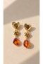 Gold Plated Heart Detailed Orange Stone Dangle Earrings - 2