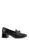 Women's Black Croco Short Thick Heeled Shoes