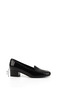 Women's Black Patent Leather Blunt Toe Short Thick Heeled Genuine Leather Shoes - 2