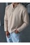 Men's Ribbed Henley Collar Long Sleeve Sweat Shirt - 7