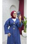 Gold Brooch Detail, Lace-Up, Wear-And-Go Denim Kimono - 8