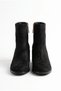 Women's Gold Zipper Detailed Thick Heeled Round Toe Ankle Boots - Calisto - Black Suede - 3