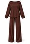Women's Coffee Boat Neck Off-Shoulder Loose Blouse Wide Leg Pants Two-Piece Set Hzl26S-Wm234 - 6
