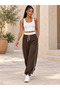 Women's Modal Fabric High Waist Loose Fit Side Piping Detailed Adjustable Leg Sweatpants - 2