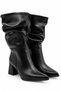 Katerina Women's Black Leather Pointed Toe Thick Heeled Stylish Daily Boots 6 cm Heel