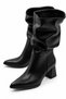 Katerina Women's Black Leather Pointed Toe Thick Heeled Stylish Daily Boots 6 cm Heel - 7