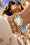 Oval Case Gold Color Women's Wristwatch - 3Atm Water Resistant Steel Band Japanese Movement Gift Special Box Ghmb3024C5 - 3