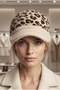 Luxury Winter Women's Brown Beige Leopard Patterned Hat with Feather Detail and Brim - 3