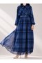 Plaid Pattern Belted Dress - 39021 - Indigo - 2