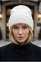 Women's White Winter Soft Bearded Beret Cotton Textured Plush Hat - 6