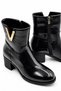 Angelo Women's Black Faux Leather Round Toe Thick Heeled V-Shaped Metal Buckle Stylish Daily Boots 6 cm Heel - 6
