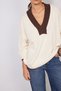 Contrast Color V-Neck Tricot Sweater Raw Ecru-Brown - 3