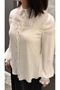 Women's Shirt with Stone Buttons Stylish Blouse - Lined Balloon Sleeves Flounce Organza Sparkling Shirt Event Office Blouse - 3