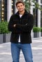 Men's Oversize Plush Shirt Jacket – Oversize Double Pocket Buttoned Teddy Shirt (Black & Grey)