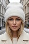 Women's White Winter Soft Bearded Beret Cotton Textured Plush Hat - 2