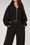 Black 3 Threaded Iron Zipper Oversize Waist Length Sweatshirt - 2