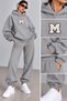 Hooded Tracksuit 2-Piece Set with Patterned Bottom and Top Combination with m Print - 2