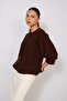 Buttoned Knit Sweater with Sewing Details Brown - 4