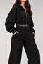 Black 3 Threaded Iron Zipper Oversize Waist Length Sweatshirt - 5