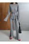 Women's Ivy Winter Top and Bottom Set Waist Belted Blouse Spanish Flare Pants - Imported Lycra Cotton Viscose Fabric - 8