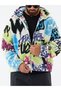 Full Graffiti Patterned Zippered Men's Plush Jacket Coc3607 - 3