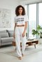 Women's White Printed Crop T-Shirt Pants Set Comfortable Daily Combination Set of 2